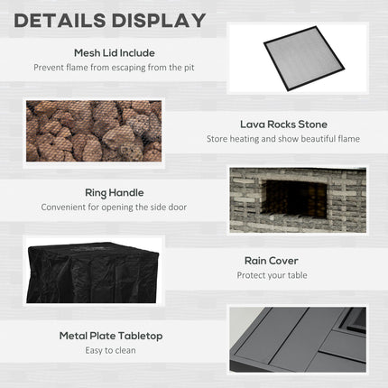 Outdoor PE Rattan Gas Fire Pit Table with Rain Cover - Mixed Grey