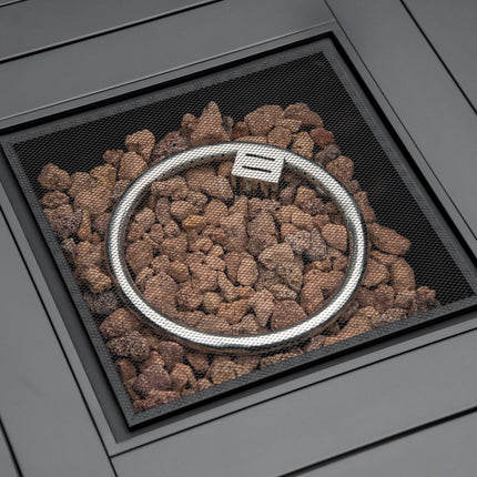 Outdoor PE Rattan Gas Fire Pit Table with Rain Cover - Mixed Grey