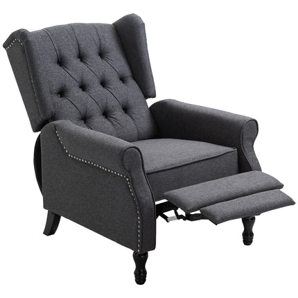 Recliner Wingback Armchair with Button Tufted Back and Footrest - Dark Grey