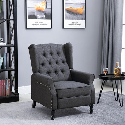 Recliner Wingback Armchair with Button Tufted Back and Footrest - Dark Grey
