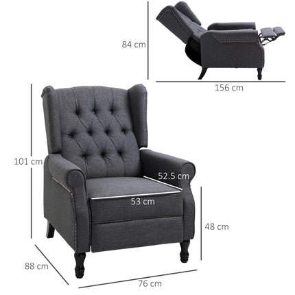 Recliner Wingback Armchair with Button Tufted Back and Footrest - Dark Grey