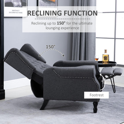 Recliner Wingback Armchair with Button Tufted Back and Footrest - Dark Grey