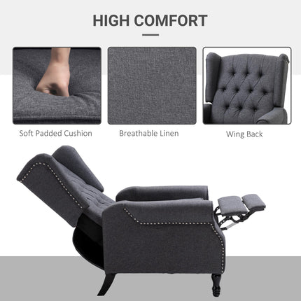 Recliner Wingback Armchair with Button Tufted Back and Footrest - Dark Grey