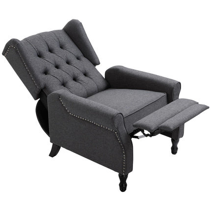 Recliner Wingback Armchair with Button Tufted Back and Footrest - Dark Grey