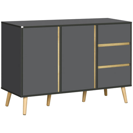 Modern Sideboard with Double Doors, 3 Drawers & Adjustable Shelves for Living Dining Room - Dark Grey