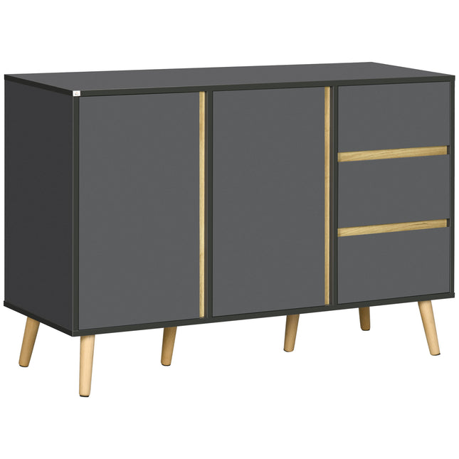 Modern Sideboard with Double Doors, 3 Drawers & Adjustable Shelves for Living Dining Room - Dark Grey