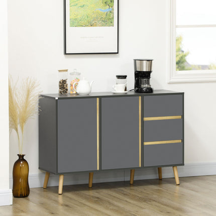 Modern Sideboard with Double Doors, 3 Drawers & Adjustable Shelves for Living Dining Room - Dark Grey