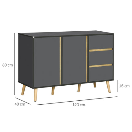 Modern Sideboard with Double Doors, 3 Drawers & Adjustable Shelves for Living Dining Room - Dark Grey