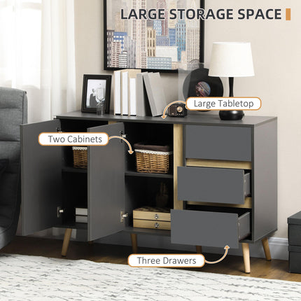 Modern Sideboard with Double Doors, 3 Drawers & Adjustable Shelves for Living Dining Room - Dark Grey
