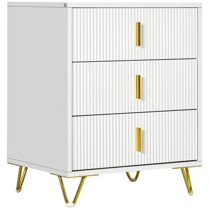 Elegant Three Drawer Chest with Gold Handles - White