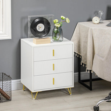 Elegant Three Drawer Chest with Gold Handles - White