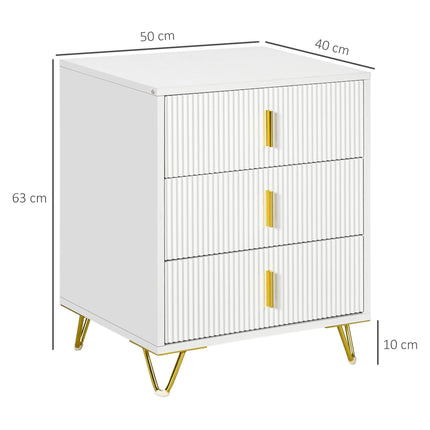 Elegant Three Drawer Chest with Gold Handles - White