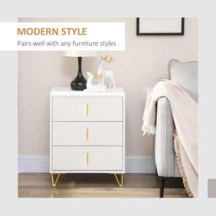 Elegant Three Drawer Chest with Gold Handles - White
