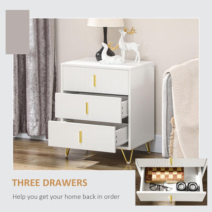 Elegant Three Drawer Chest with Gold Handles - White