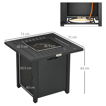Rattan Style Propane Gas Fire Pit Table with Waterproof Cover - Brown