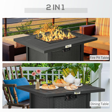 Rattan Style Propane Gas Fire Pit Table with Waterproof Cover - Brown