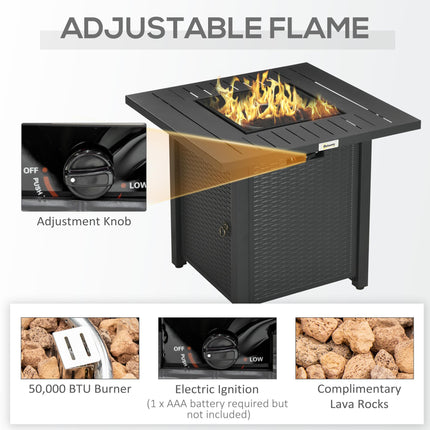 Rattan Style Propane Gas Fire Pit Table with Waterproof Cover - Brown