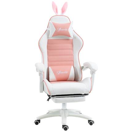 Racing Gaming Chair with Reclining and Bunny Ears - Pink