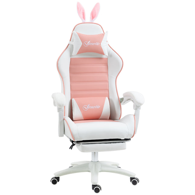 Racing Gaming Chair with Reclining and Bunny Ears - Pink