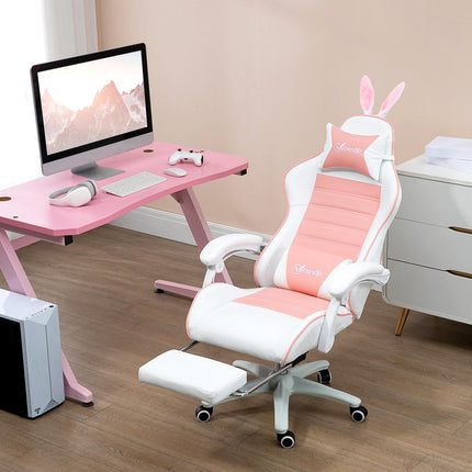 Racing Gaming Chair with Reclining and Bunny Ears - Pink