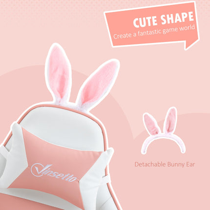 Racing Gaming Chair with Reclining and Bunny Ears - Pink