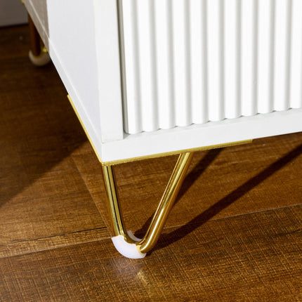 White Bedside Table with 2 Drawers and Metal Frame - White