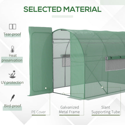 3 Metre Walk-In Greenhouse with Galvanised Steel Frame and Mesh Windows - Green