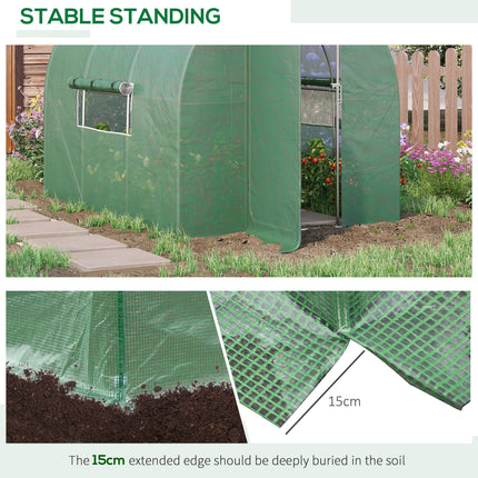 3 Metre Walk-In Greenhouse with Galvanised Steel Frame and Mesh Windows - Green