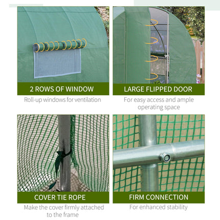 3 Metre Walk-In Greenhouse with Galvanised Steel Frame and Mesh Windows - Green