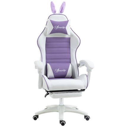 Racing Gaming Chair with Reclining PU Leather and Bunny Ears - Purple