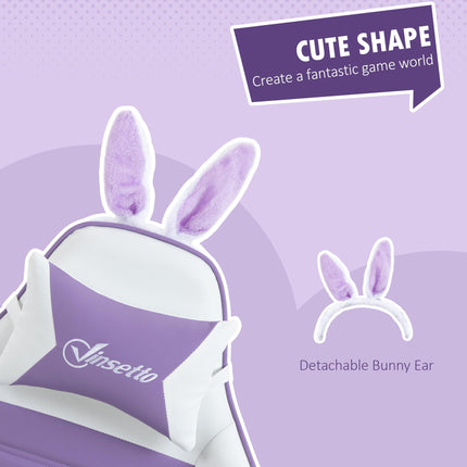 Racing Gaming Chair with Reclining PU Leather and Bunny Ears - Purple