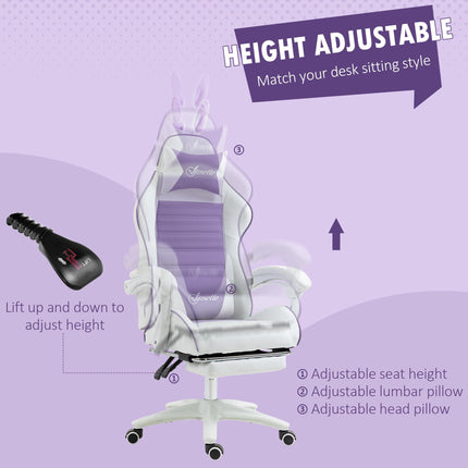 Racing Gaming Chair with Reclining PU Leather and Bunny Ears - Purple