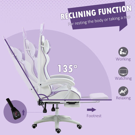 Racing Gaming Chair with Reclining PU Leather and Bunny Ears - Purple