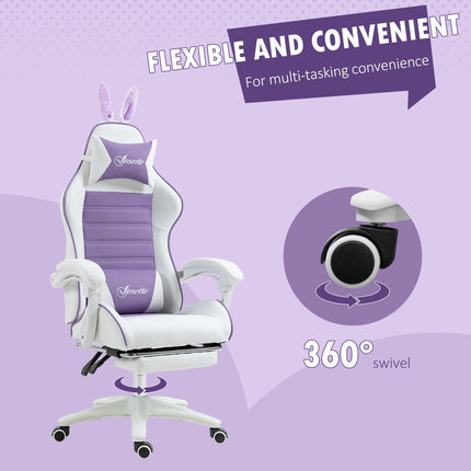 Racing Gaming Chair with Reclining PU Leather and Bunny Ears - Purple