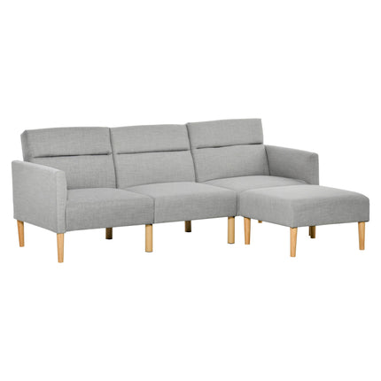 L Shape Sofa Bed Set, Linen Fabric Corner Sofa Bed with Rubber Wood Legs and Foo