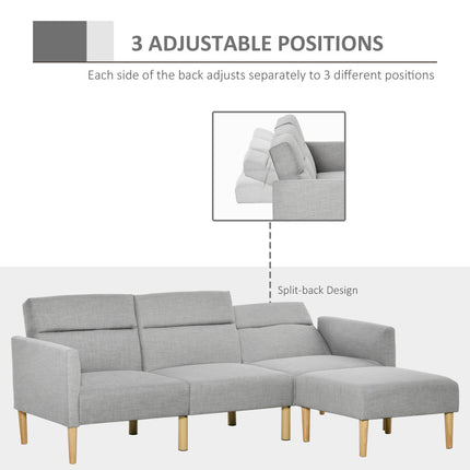 L Shape Sofa Bed Set, Linen Fabric Corner Sofa Bed with Rubber Wood Legs and Foo