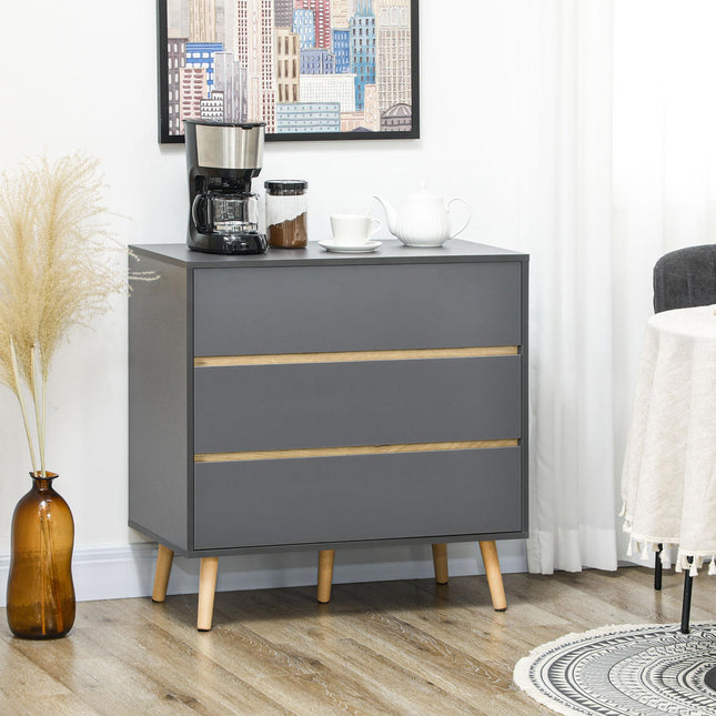 3-Drawer Chest Storage Organizer 80x40x80cm for Bedroom & Living Room - Dark Grey