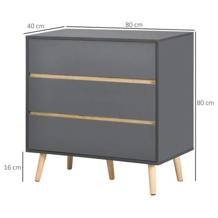 3-Drawer Chest Storage Organizer 80x40x80cm for Bedroom & Living Room - Dark Grey