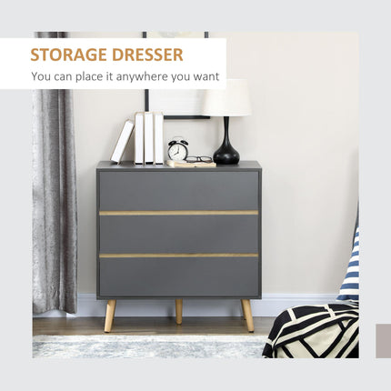 3-Drawer Chest Storage Organizer 80x40x80cm for Bedroom & Living Room - Dark Grey