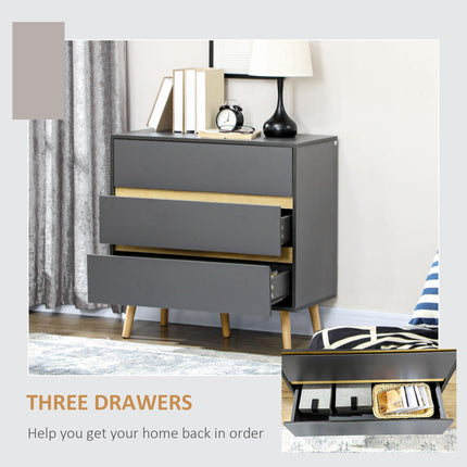 3-Drawer Chest Storage Organizer 80x40x80cm for Bedroom & Living Room - Dark Grey