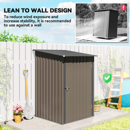 3.3 x 3.4ft Lean To Steel Garden Shed, with Locking Door - Brown/Grey