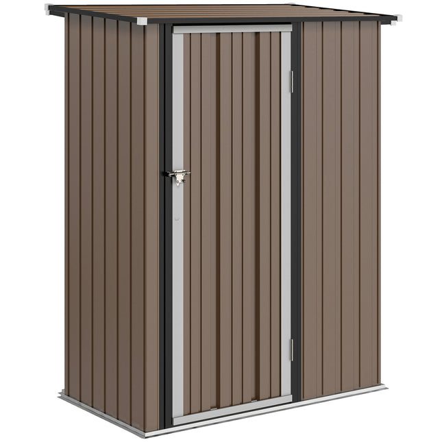 5ft x 3ft Metal Garden Storage Shed with Lockable Door - Brown