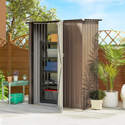 5ft x 3ft Metal Garden Storage Shed with Lockable Door - Brown
