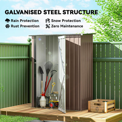 5ft x 3ft Metal Garden Storage Shed with Lockable Door - Brown