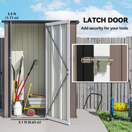 5ft x 3ft Metal Garden Storage Shed with Lockable Door - Brown