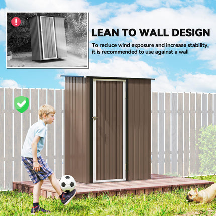 5ft x 3ft Metal Garden Storage Shed with Lockable Door - Brown