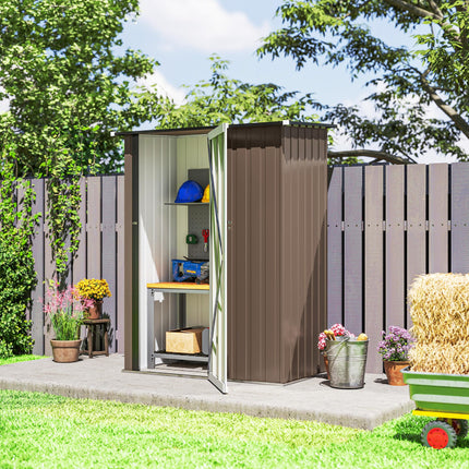 5ft x 3ft Metal Garden Storage Shed with Lockable Door - Brown