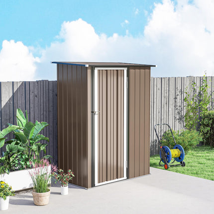 5ft x 3ft Metal Garden Storage Shed with Lockable Door - Brown