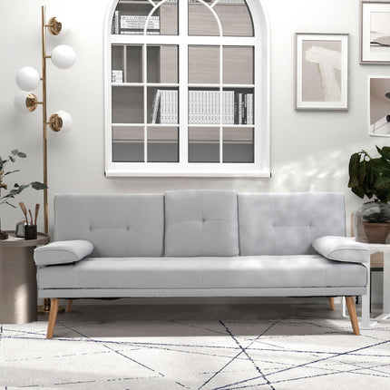 3 Seater Scandinavian Recliner Sofa Bed with Adjustable Back and Middle Table Cup Holder - Grey