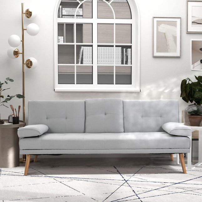 3 Seater Scandinavian Recliner Sofa Bed with Adjustable Back and Middle Table Cup Holder - Grey
